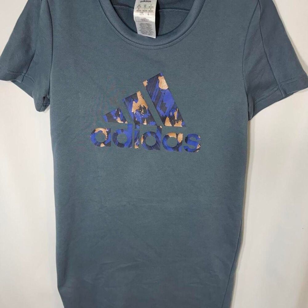 Adidas Women's Blue and Grey T-shirt